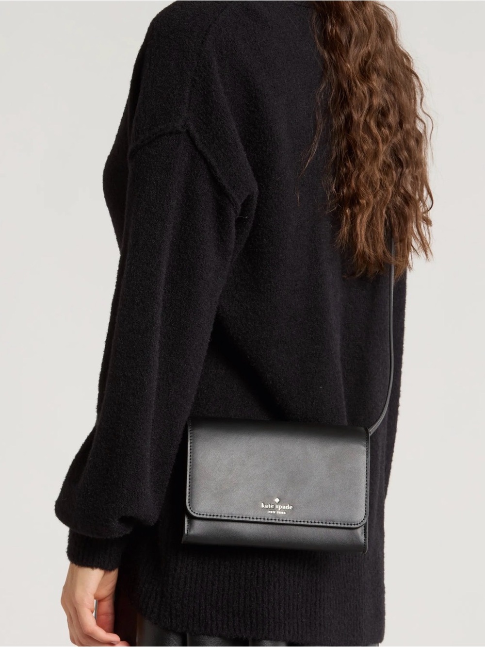 kate spade Black Leather Flap Crossbody Bag